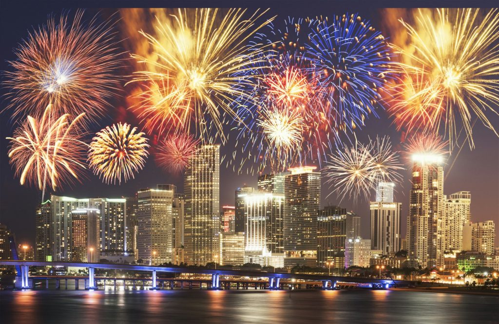 Website Development in Miami, FL Fireworks over Miami, Florida, USA
