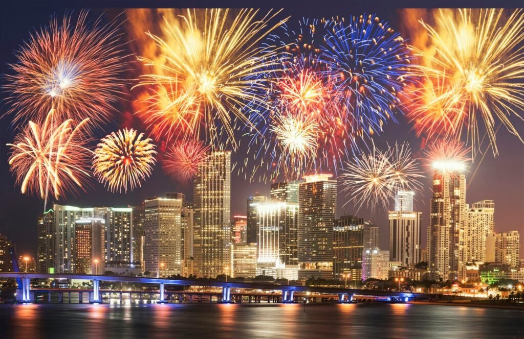 fireworks over miami florida usa